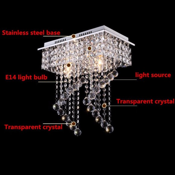 Yalasga Square Crystal Chandelier Pendant Ceiling Light - Picture 7 of 9